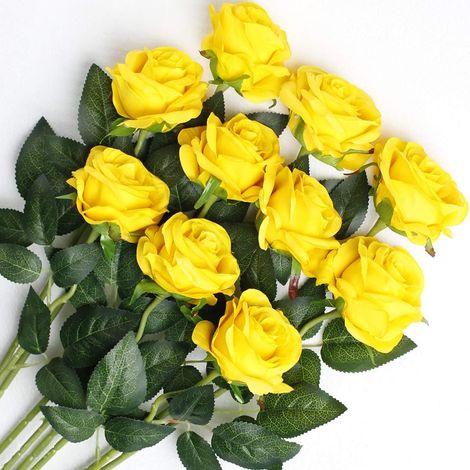 10 roses artificielles en soie, fausses tiges individuelles, roses épanouies, bouquets de mariée pour mariage, anniversaire, décoration de jardin-AquaForge (1/5)