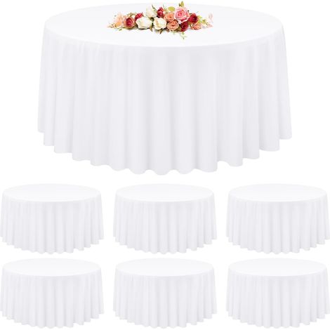 Lot de 6 Nappes Rondes Polyester Blanc 305cm Sans Couture Pour Mariage Fête Buffet Décoration Table