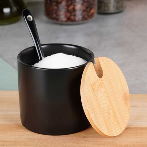 Zuckerdose aus schwarzer Keramik