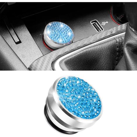 Cache-allume-cigare Bling pour voiture, cache-prise allume-cigare anti-poussière orné de strass, universel pour la plupart des voitures (bleu ciel) (1/5)