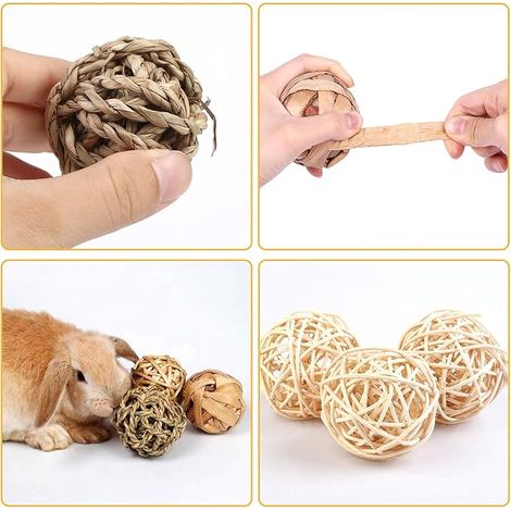 Chew Toys for Small Animals, Chew Grass Balls, Chew Toys Chew Balls Chew Toy Rabbit Toy Play Balls for Rabbits Hamsters Chinchillas Pigs Gerbil (1/4)