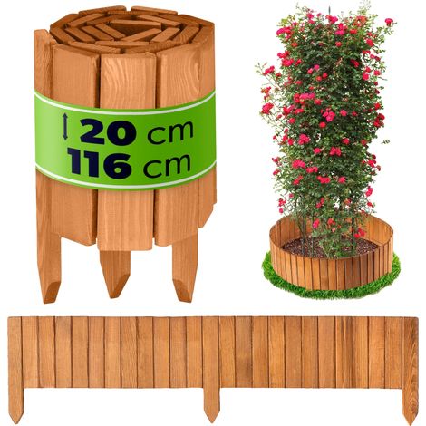 Valla de jardín de madera resistente, 20 cm x 116 cm, ajustable, resistente a la intemperie, montaje sin herramientas. (1/5)