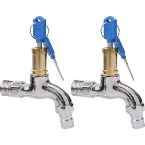Robinets extérieurs avec serrure, lot de 2, en alliage de zinc argenté, pour jardin, lavage de voiture et travaux extérieurs (1/5)
