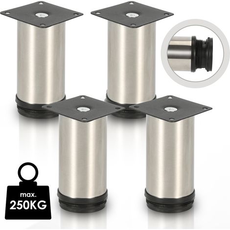 Randaco Lot de 4 Pieds de meubles ajustable ±15mm base ronde Moderne Pieds de Armoire pour Table Hauteur 150mm Inox (1/5)