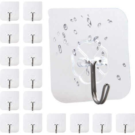 20 Pièces Cochets adhésifs Tanspaents Cochet mual à ongles gatuit étanches pou salle de bain, cuisine, cochets muaux et plafonds