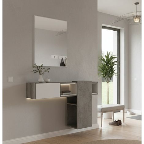 Mobile da Ingresso - Specchio Incluso un Ripiano, Grigio Cemento, -, 100x31x75h cm Chivilcoy
