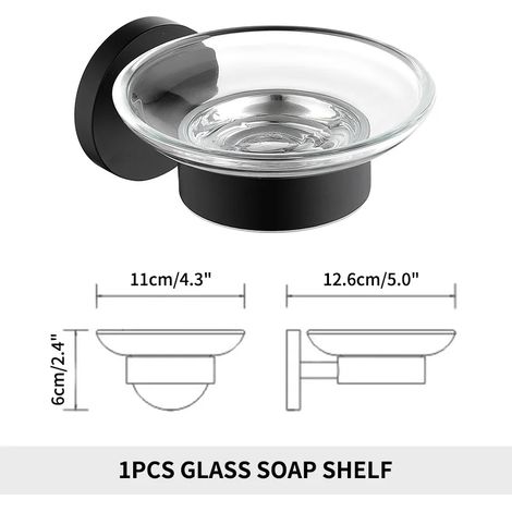 Porte-savon mural (A1 noir) avec porte-savon en métal doré, idéal pour la cuisine et la salle de bain. Ce distributeur de savon mural est orné d'un porte-savon en verre et d'un support en métal doré. (1/5)