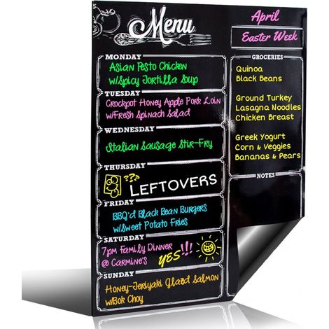 Calendrier Magnetique 16 X 12 Pouces - Tableau Effaçable A Sec - Pour Frigo - Planificateur Repas Semaine - Liste Courses - Noir