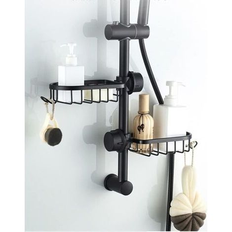 2xPorte-Savon Pour Barre de Douche, Porte-Savon de Douche, Étagère de Douche Sans Perçage Avec Crochet, Panier de Douche, Porte-Savon, Éponge de Douche, Organisateur Pour Tige de 20-27 mm (1/4)