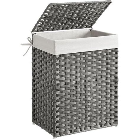 panier à linge tissé à la main 90 L pliable sac à linge amovible gris (1/5)