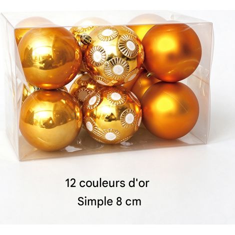 Boules de Noël Dorées Ø8cm, Lot de 12, Décorations pour Sapin de Noël (1/2)