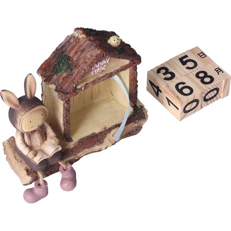 Calendrier Maison Lapin, mignon, dessin animé, bloc de bois, décoration pour la maison, le bureau ou la maison. (1/5)