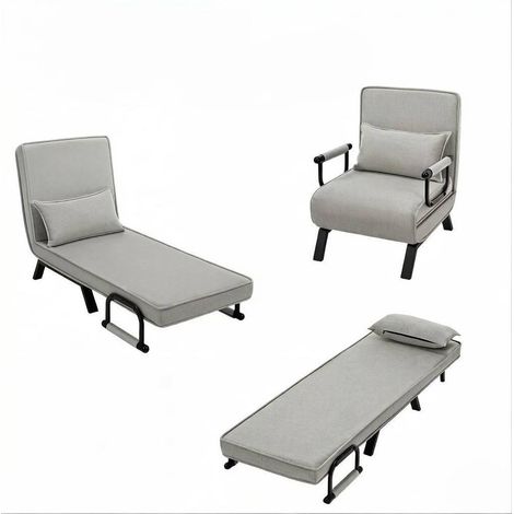 CHICFURN Sillón convertible 65x75x78 cm lino gris claro, respaldo ajustable para espacios pequeños (1/5)