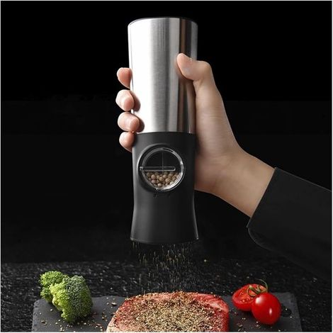 Macina sale elettrico, macina pepe, macina sale ricaricabile con regolazione della macinatura, per casa, cucina, barbecue e campeggio, argento (1/5)