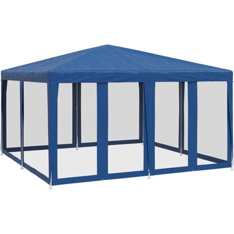 Tente de fête avec 8 parois latérales en maille bleu 4x4m PEHD (1/5)
