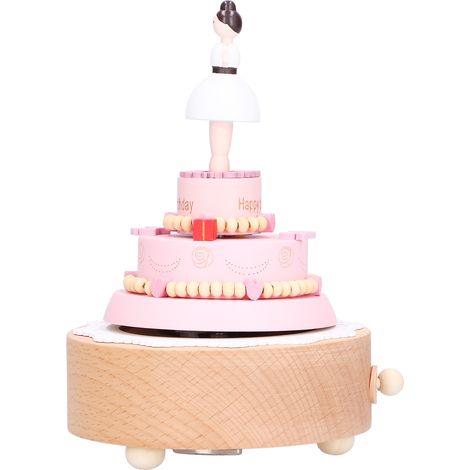 Boîte à musique en bois avec figurine de fille, gâteau d'anniversaire, décoration artisanale en bois, cadeau d'anniversaire ou de fête (1/5)