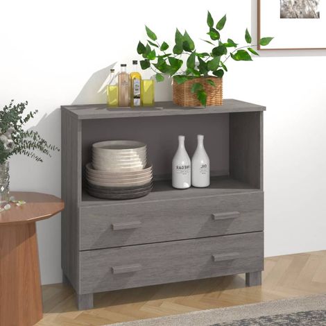 Sideboard HAMAR Hellgrau 85x35x80 cm Massivholz Kiefer