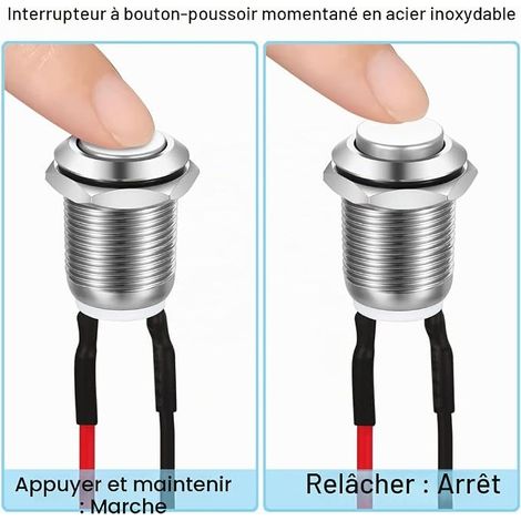 Gebildet Momentary Push Button Waterproof Stainless Steel Push Button On/Off 12mm 2A 12V/24V/125V/250V with Wire (High Head) (1/4)