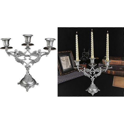 Porte-bougies à trois têtes, décoration de la Nativité, chandelier en fer vintage sur colonne. (1/4)