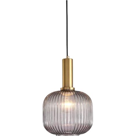 Suspension Luminaire Industrielle Vintage en Verre Nervuré,Plafonnier avec fini en laiton poli Lustre,Suspension Lampe de Salle à Manger Cuisine Salon (1/4)