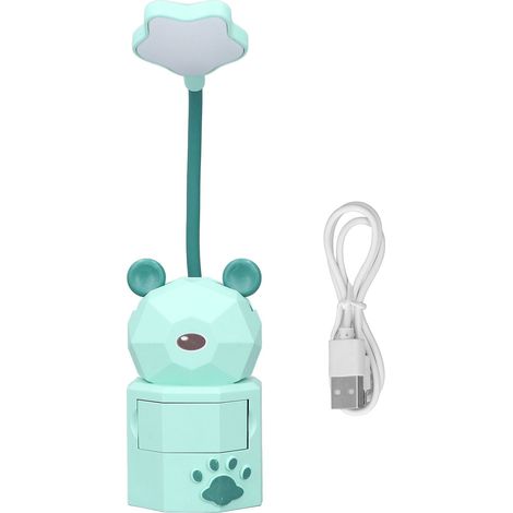 Lampe de bureau pour enfants, motif dessin animé, bras flexible à 360°, protection des yeux, ABS non toxique, lumière chaude, verte (1/5)