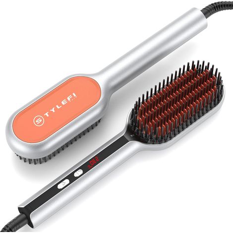 Fast Heating Smoothing Brush, Orange rapid heater, wavy ceramic bristles, 5 temperatures 120-230c, anti-burn pimples, 100-240V travel, orange (1/5)