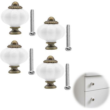 4 Poignee de Meuble Cuisine, Boutons de Meuble en Céramique, Poignées Rondes Vintage avec Vis 25mm, Boutons de Tiroir et Placard pour Armoire