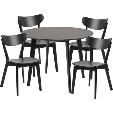 Table ronde en bois noir D105 + 4 chaises en bois noir - LETA (1/5)
