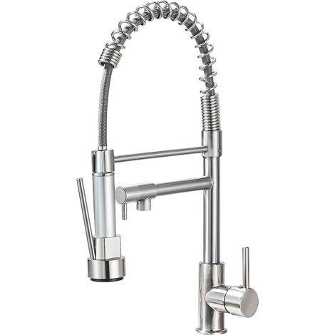 Robinet de Cuisine avec Ressort Hélicoidal, Robinet et Douchette Extensible, Orientable à 360°, Mélangeur Monocommande Multifonctionnel, pour Évier de Cuisine, Noir