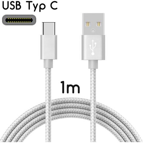 USB-C zu USB 2.0 Kabel Nylon-Ladekabel mit USB-Typ-C-Anschluss / 1 m Silber (1/4)