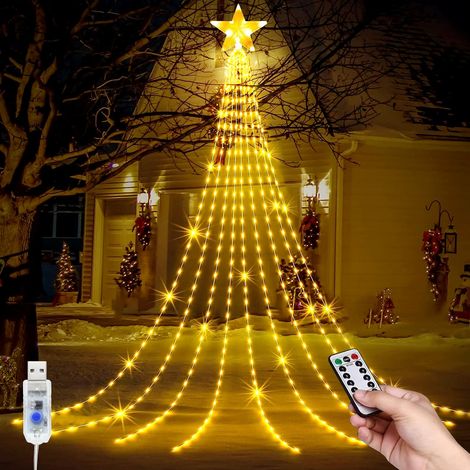 Guirlande lumineuse de Noël 2 m avec 192 LED en forme d’étoile, alimentation USB et solaire, étanche, éclairage décoratif pour jardin et fête (1/5)