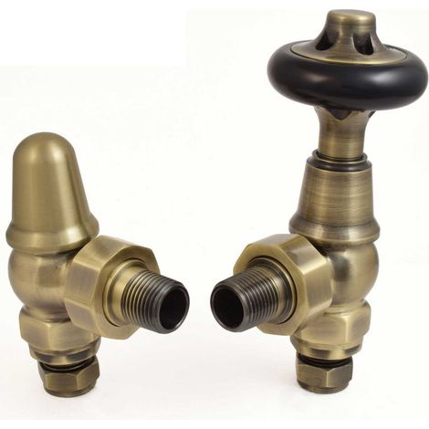 West Admiral Angled Thermostatic Radiator Valve and Lockshield - Antique Brass (1/5)