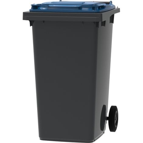 ESE France Conteneur Poubelle à déchets 2 roues - 240L - Robuste et Économique - 100% Recyclé - Gris avec Couvercle Bleu - Fabriqué en France (1/5)