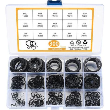 Pair Lntyq – Kit de 300 circlips assortis M4-M28 – Anneaux de retenue externe – Pour roulements, arbres et pièces mobiles – Rangement pratique (1/4)