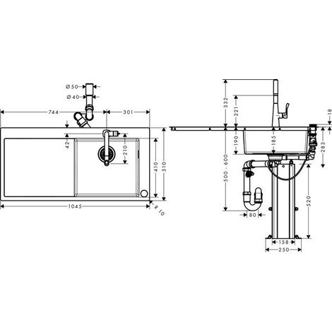 C71-F450-02 Ens évier/avec Select 450, av égouttoir, avec 220 2 trou s av sBox chromé