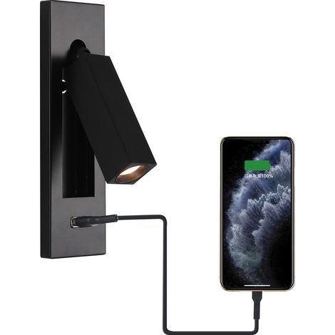 Lampada da lettura a parete con USB, lampada da comodino a LED con interruttore, luce da lettura a incasso regolabile per testiera (nera) (1/5)