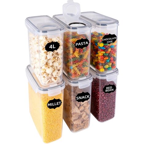 Youyijia 6er Vorratsbehälter Set 4L, Luftdicht & BPA-frei, stapelbar, inkl. Etiketten & Messlöffel  Lebensmittel Aufbewahrung für Küche, Speisekammer, Nudeln, Müsli, Reis, Mehl (1/5)