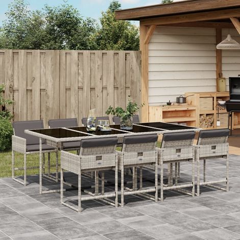 Ensemble à manger de jardin et coussins 9 pcs-Salon de jardin gris clair rotin 324371 (1/5)