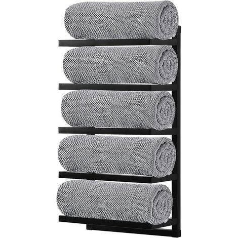 BelleRise - Porte-serviettes mural noir élégant à 5 niveaux, facile à monter, H 57 cm x L 31 cm x P 15 cm (1/5)