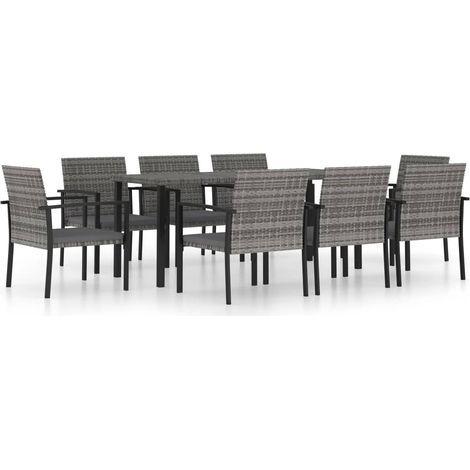 Ensemble de salle à manger de jardin 9 pcs Résine tressée Gris 2 (1/5)