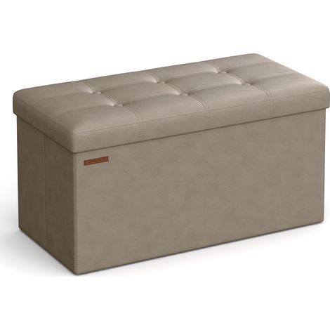SONGMICS Cassapanca Contenitore da 76 cm, Pouf Contenitore, Panca, Poggiapiedi, Tavolino, Seduta Imbottita, PVC, Regge fino a 300 kg, Grigio Tortora LSF040R01 (1/4)