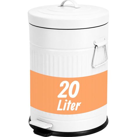 Relaxdays Mülleimer, 20 Liter, Küche, entnehmbarer Inneneimer, Fußpedal, Softclose, Metall, Retro Tretmülleimer, weiß (1/5)