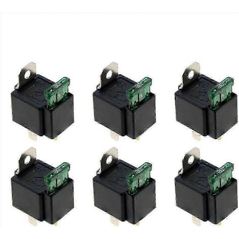 Lot de 6 relais automobiles 4 broches 12V 30A avec fusible, type normalement ouvert, avec support de montage et fusible - compatibles avec les applications de contrôle automobile, de bricolage et indu (1/5)