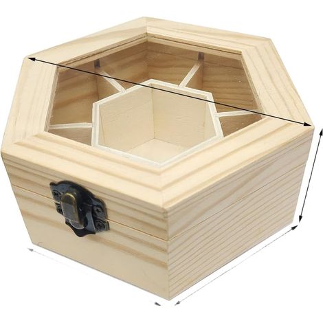 Hexagonal jewelry box made of natural wood with 7 compartments (1/5)