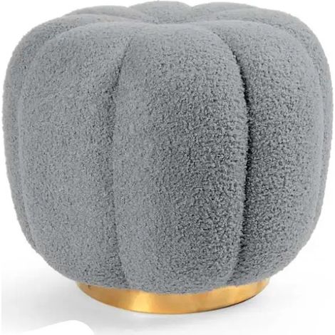 Pouf teddy grau 45x45x43 mit goldener Metallbasis