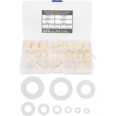 600-teiliges Sortiment an Unterlegscheiben aus weißem Nylon in 9 Größen, inklusive Befestigungsmaterial und Werkzeugen (M2-M12)
