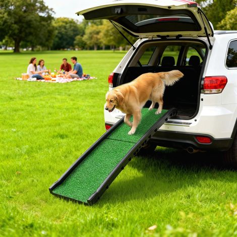 Rampa plegable para perros, escaleras antideslizantes para perros, ayuda para acceder al maletero del coche, para animales de hasta 90 kg, 155 x 38,5 x 15,5 cm, negra. (1/5)