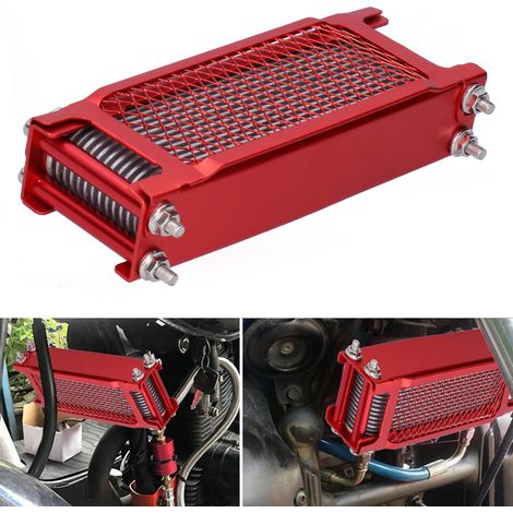 Refroidisseur d'huile moteur universel pour motos, adapté au remplacement des radiateurs sur les motos tout-terrain, 125-250cc (rouge épais pour l'exportation avec accessoires). (1/5)