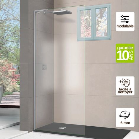 Pare douche fixe en verre trempé transparent ép 6mm anti calcaire, L.100H195 cm - profilé chromé - Mont Blanc E SUPERBAN (1/5)