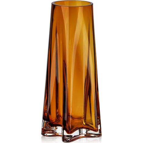 Vase décoratif en verre de 23,5 cm de haut avec base en forme d'étoile, vases à fleurs en cristal ambré pour table, vases minimalistes brillants pour mariage, décoration de rebord de fenêtre (1/5)
